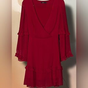 Boohoo Vibrant Red Long Sleeve Dress